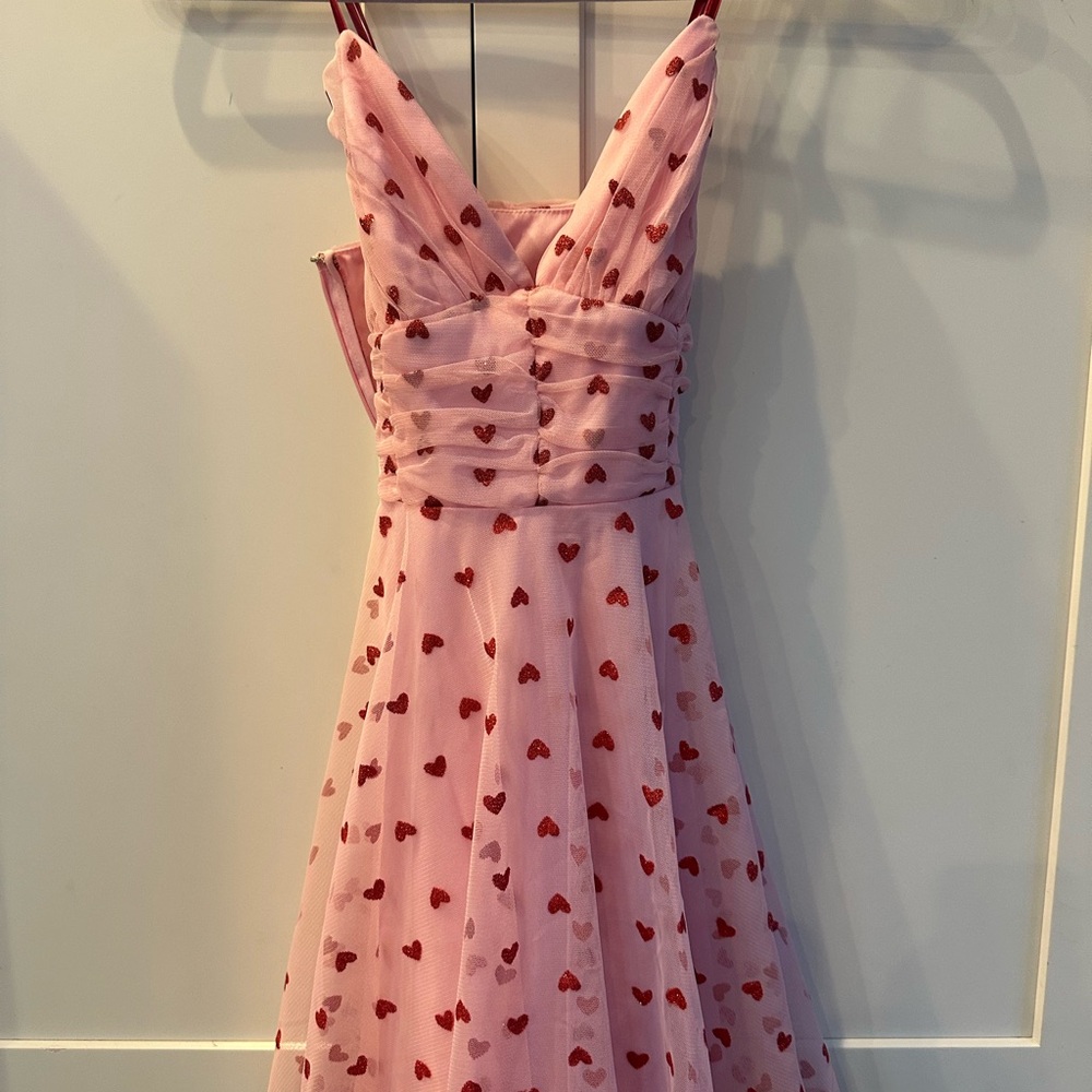 Altar'd State Pink dress with Red Heart Accents